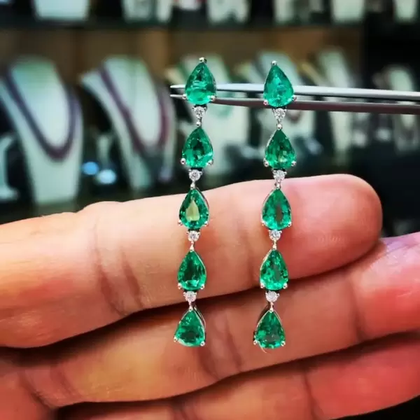 7.95ct Pear Cut Emerald Drop Earrings