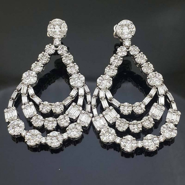 Emerald&Round Cut White Sapphire Drop Earrings