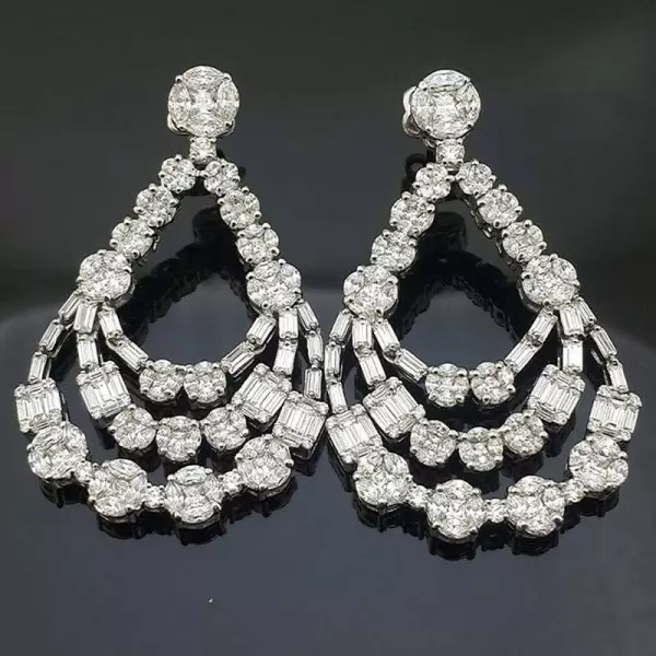 Emerald&Round Cut White Sapphire Drop Earrings