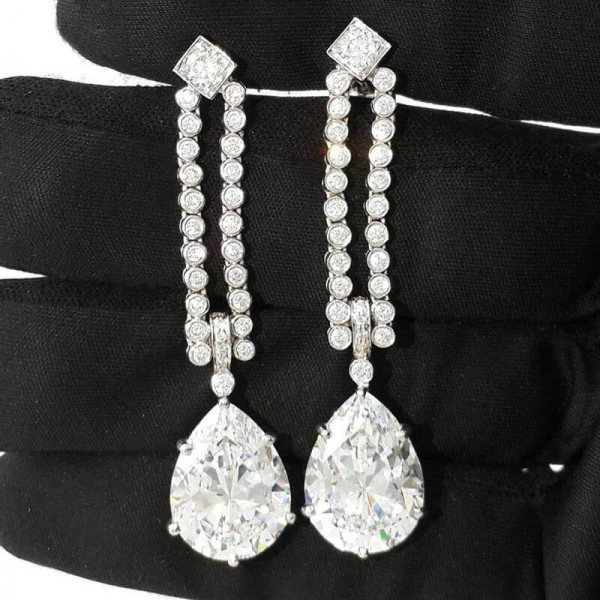 Pear Cut White Sapphire Drop Earrings