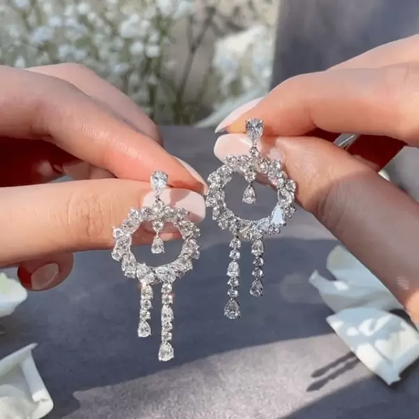 Pear Cut Bohemia Style White Sapphire Earrings
