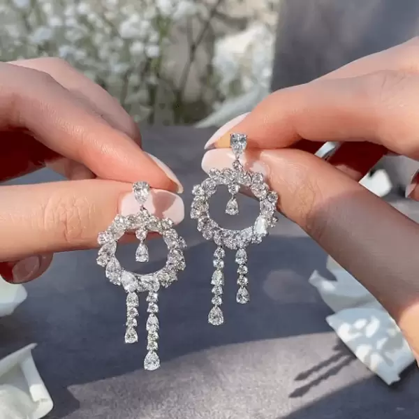 Pear Cut Bohemia Style White Sapphire Earrings