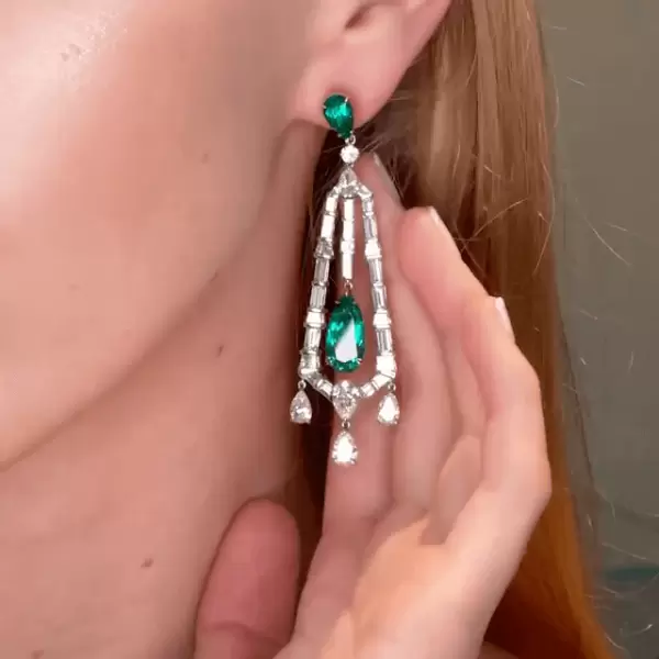 Emerald & Pear Cut Geometric Shape Drop Earrings