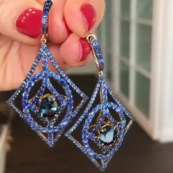 Blue Sapphire Statement Dangle Earrings