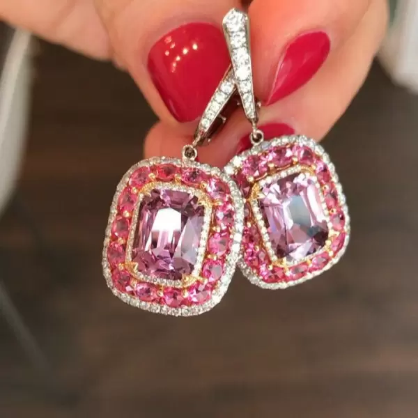 3.75ct Radiant Cut Pink Sapphire Drop Earrings