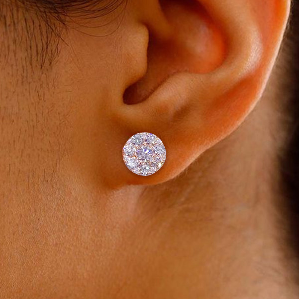 Round Cut White Sapphire Rose Gold Stud Earrings