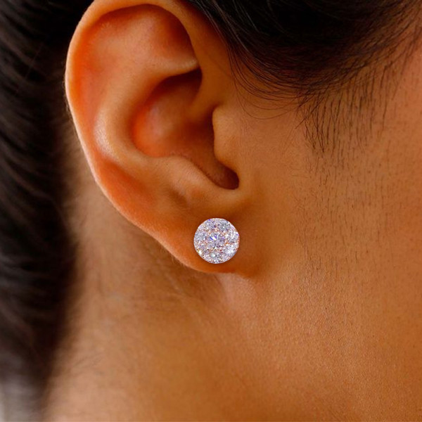 Round Cut White Sapphire Rose Gold Stud Earrings