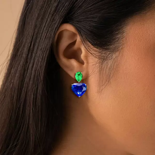 8ctw Heart Cut Blue Sapphire Drop Earrings