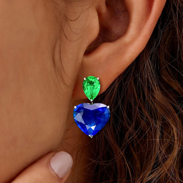 8ctw Heart Cut Blue Sapphire Drop Earrings