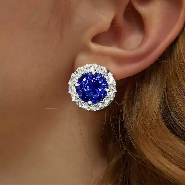 2.75ct Round Cut Blue Sapphire Halo Stud Earrings