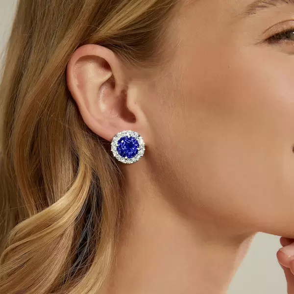 2.75ct Round Cut Blue Sapphire Halo Stud Earrings