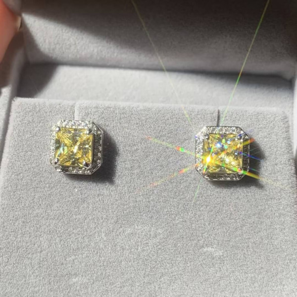 5ct Princess Cut Yellow Sapphire Halo Stud Earrings