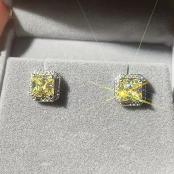5ct Princess Cut Yellow Sapphire Halo Stud Earrings