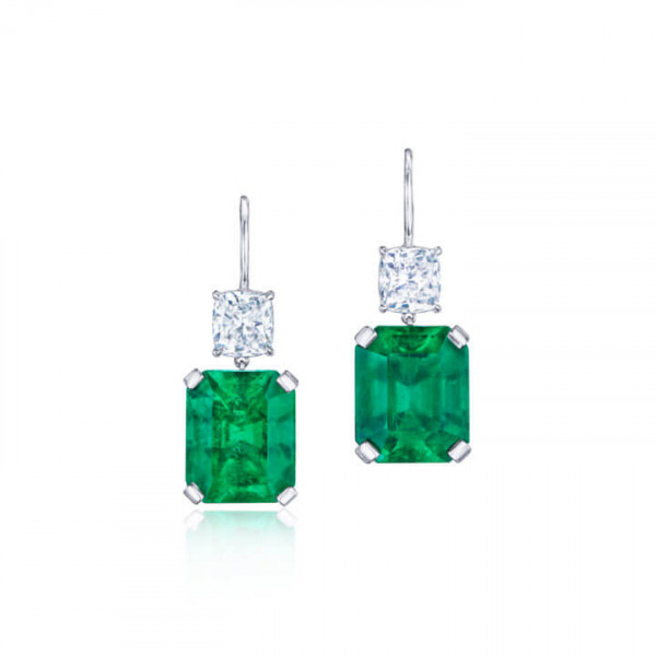 12.5ctw Emerald Cut Green Sapphire Drop Earrings