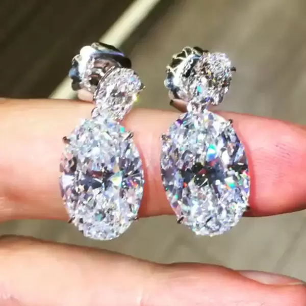 Oval Cut White Sapphire Drop Earrings