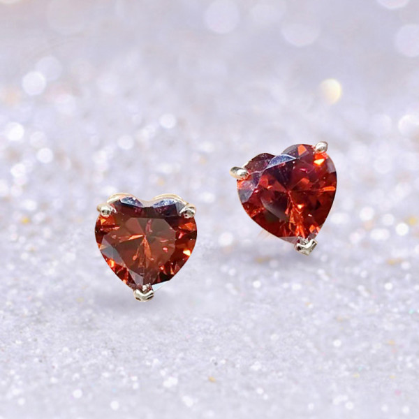 2ct Heart Cut Garnet Stud Earrings in Rose Gold