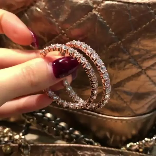 Round Cut White Sapphire Hoop Earrings in Rose Gold