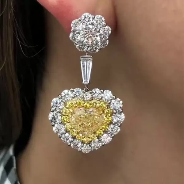 Heart Cut Yellow Sapphire Drop Earrings