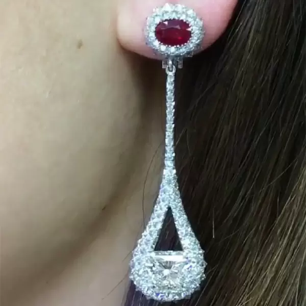 Princess Cut Pave Setting Drop Earrings