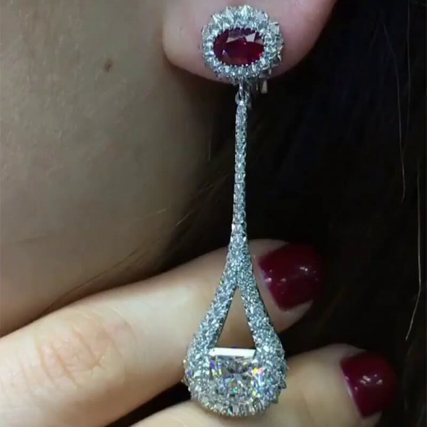 Princess Cut Pave Setting Drop Earrings