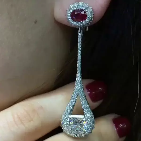 Princess Cut Pave Setting Drop Earrings