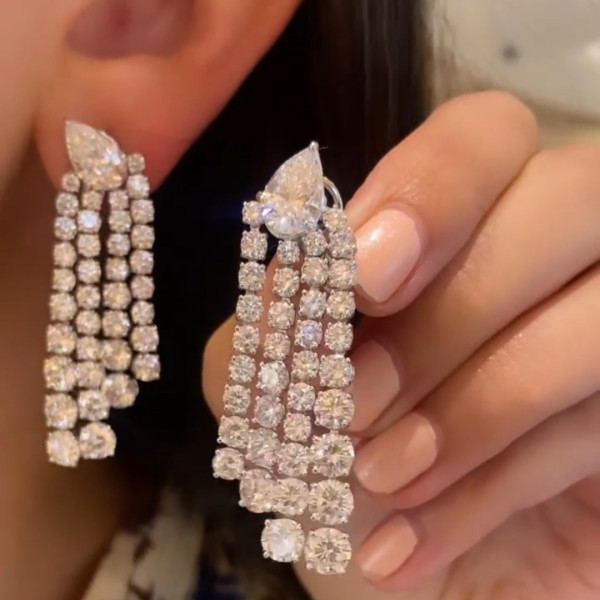 16ctw Pear and Round White Sapphire Chandelier Earrings