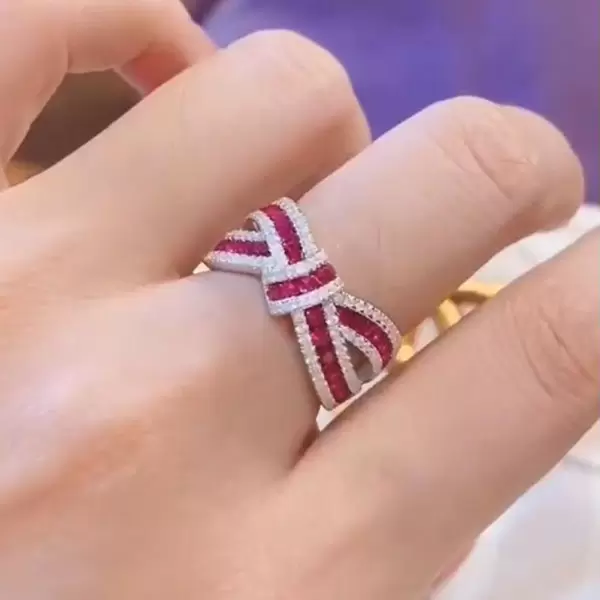 2.2CTW Round Cut Ruby Bowknot Wedding Band
