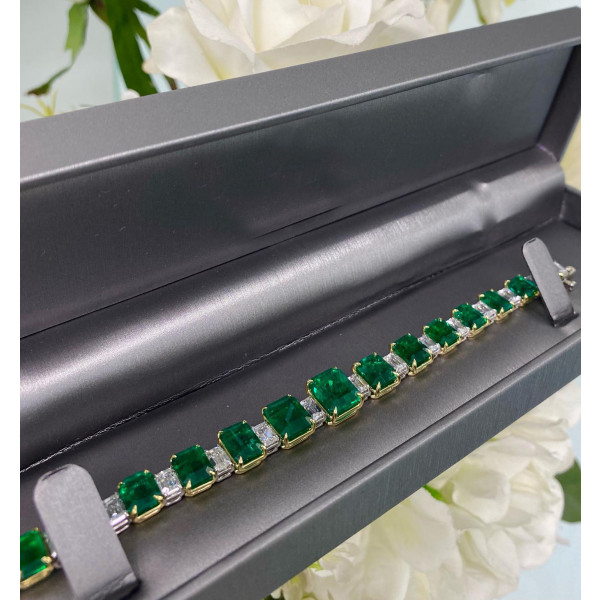 Emerald Cut White &Emerald Green Sapphire Bracelet