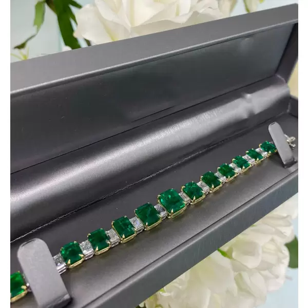 Emerald Cut White &Emerald Green Sapphire Bracelet