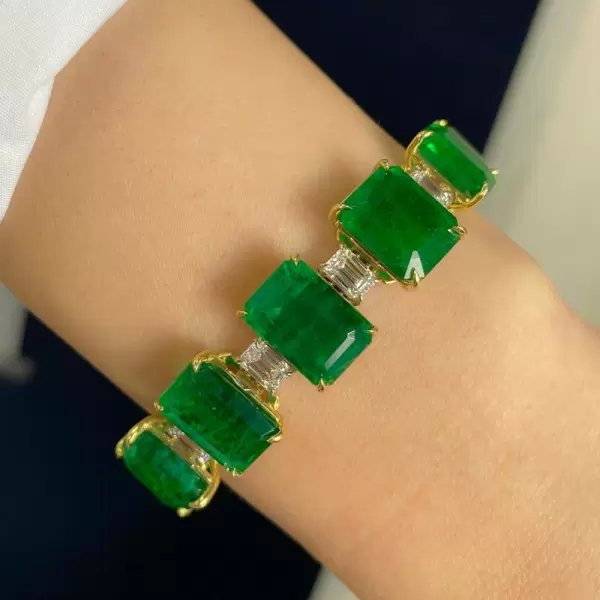 Emerald Cut White &Emerald Green Sapphire Bracelet