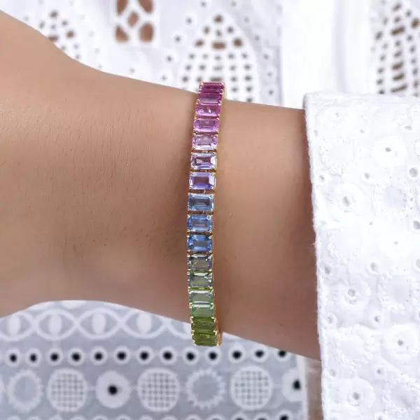 28ctw Emerald Cut Multicolor Sapphire Rainbow Bracelet