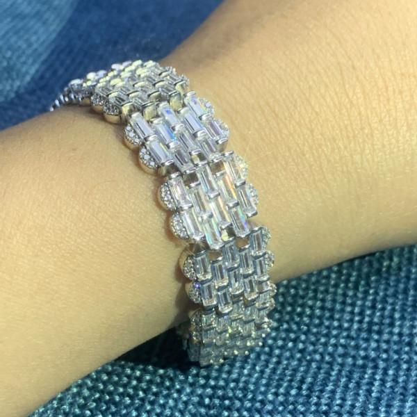 29ctw Baguette Cut White Sapphire Statement Bracelet