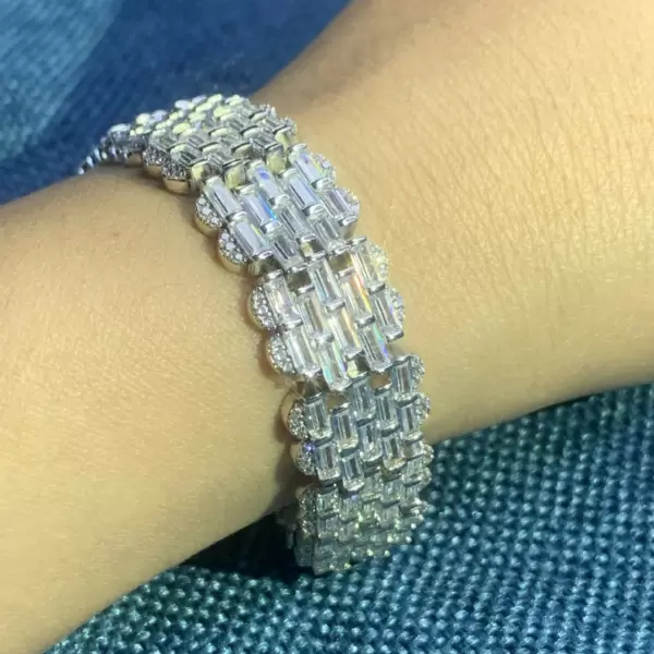 29ctw Baguette Cut White Sapphire Statement Bracelet