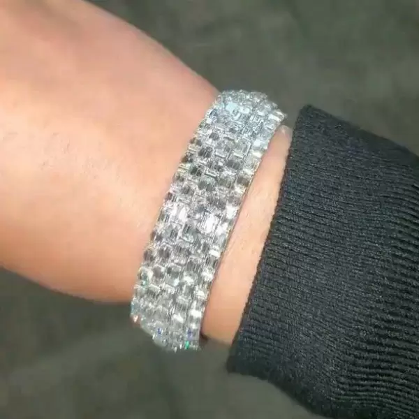 30ctw Emerald Cut White Sapphire Unisex Bracelet