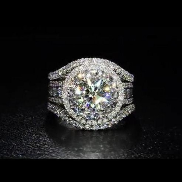 1ct Round Cut White Sapphire 3pcs Bridal Set
