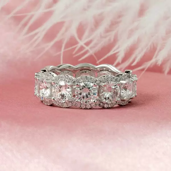 Handmade Round Cut Halo Sterling Silver Band 
