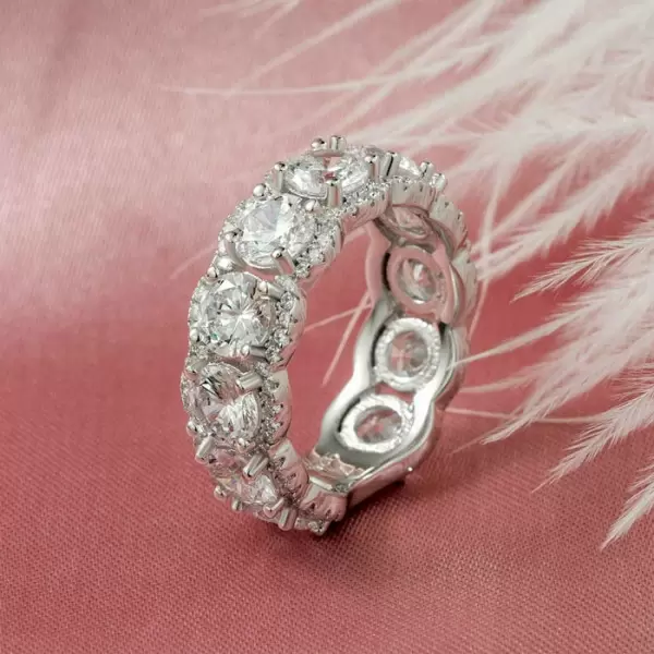 Handmade Round Cut Halo Sterling Silver Band 