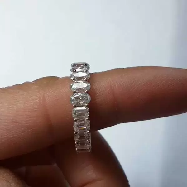 Handmade Half Emeralds and Half Ovals Sterling Silver Ring Band