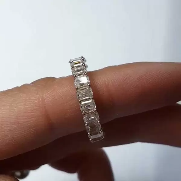 Handmade Half Emeralds and Half Ovals Sterling Silver Ring Band