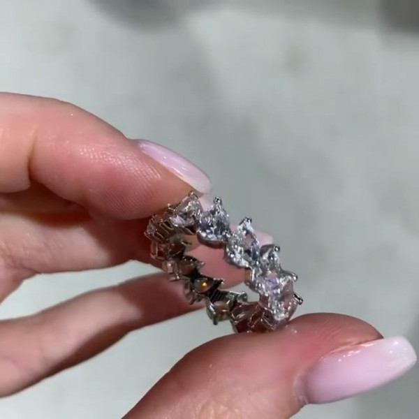 Handmade Pear Shape Lab-Created White Sapphire Eternity Band