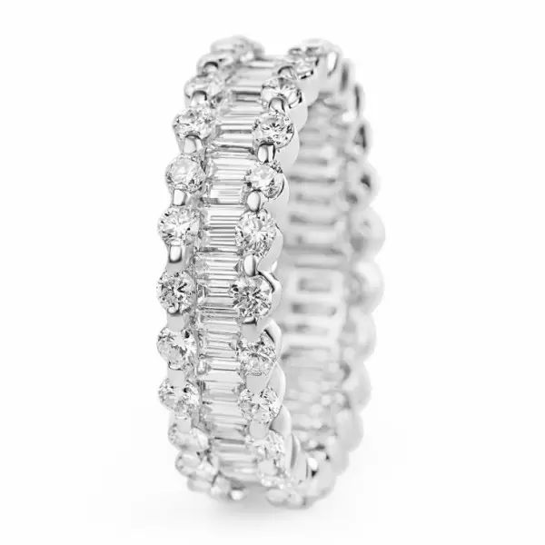 Handmade Baguette and Round Shape Eternity Wedding Band