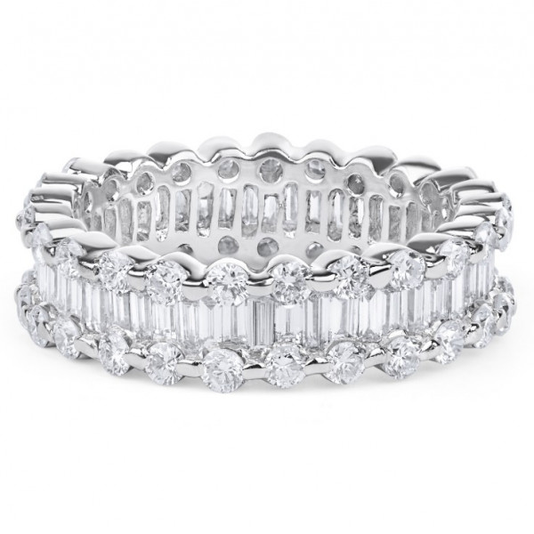Handmade Baguette and Round Shape Eternity Wedding Band