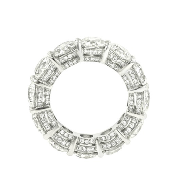Round Cut White Sapphire Double Under Halo Eternity Band