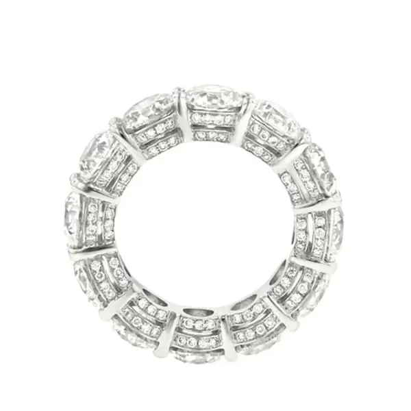 Round Cut White Sapphire Double Under Halo Eternity Band