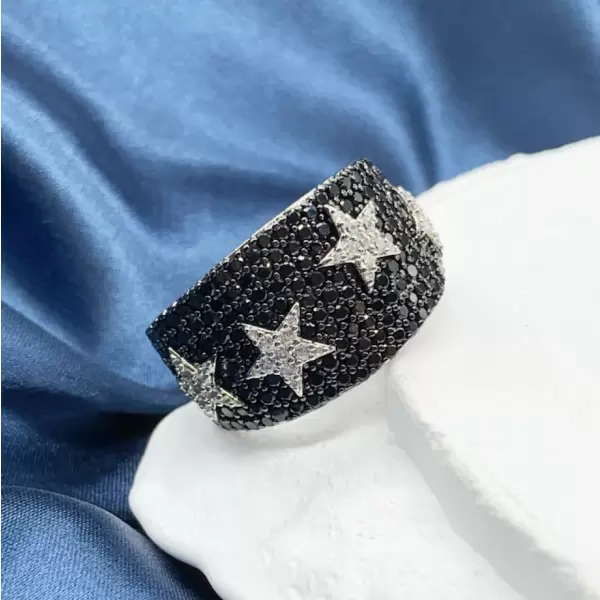 Two Tone Paved Star Bold Men's Ring