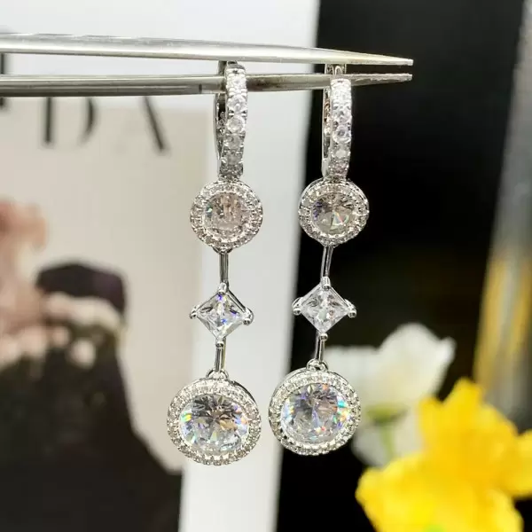 12.5ct Round Cut White Sapphire Drop Earrings