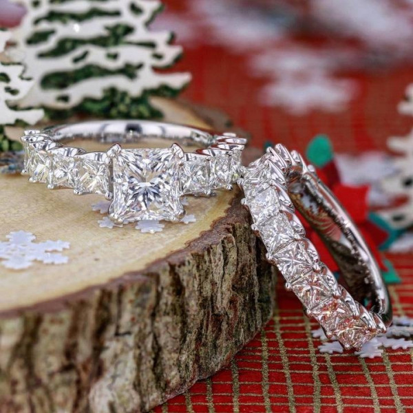 2ct Princess Cut White Sapphire 2pcs Bridal Set