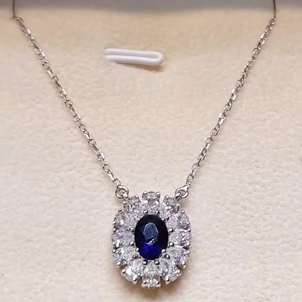 10.75ct Oval Cut Blue Sapphire Pendant Necklace