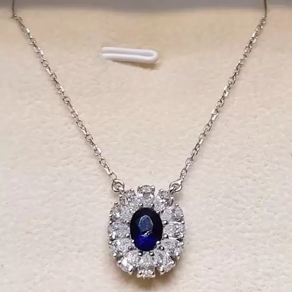 10.75ct Oval Cut Blue Sapphire Pendant Necklace