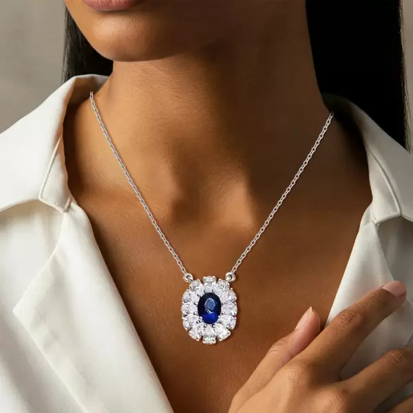 10.75ct Oval Cut Blue Sapphire Pendant Necklace